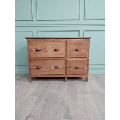 1168 - 19th C. pine kitchen side cabinet with four drawers and decorative handles. {87 cm h x 119 cm W x  5... 