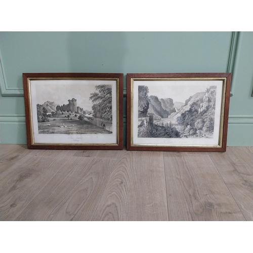 10 - Pair of Ross Castle Killarney and The Devils Glen Wicklow lithographs mounted in oak frames {33 cm H... 