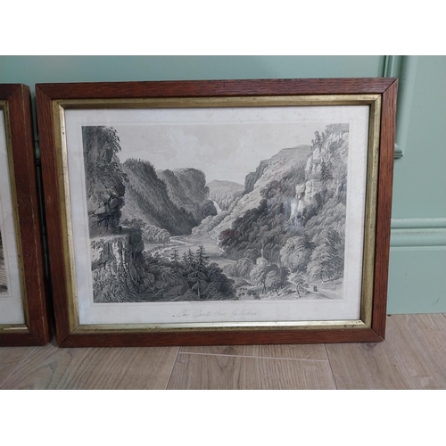 10 - Pair of Ross Castle Killarney and The Devils Glen Wicklow lithographs mounted in oak frames {33 cm H... 