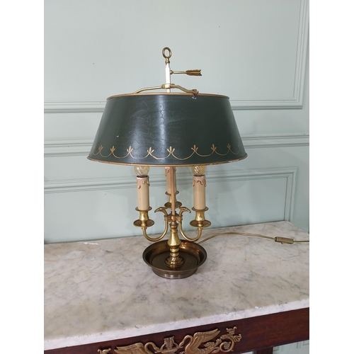 101 - Edwardian French brass table lamp with painted metal shade {58 cm H x 37 cm Dia.}.