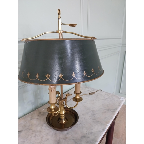 101 - Edwardian French brass table lamp with painted metal shade {58 cm H x 37 cm Dia.}.