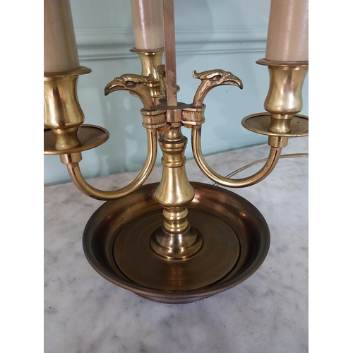 101 - Edwardian French brass table lamp with painted metal shade {58 cm H x 37 cm Dia.}.