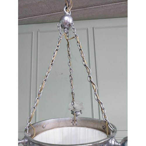 1010 - Good quality Victorian silver plate hanging chandelier with three frosted glass shades and central o... 