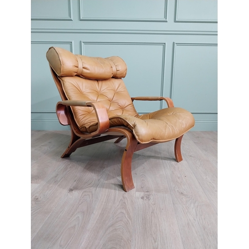 1011 - Mid-century bentwood and leather easy chair {86 cm H x 80 cm W x 90 cm D}.