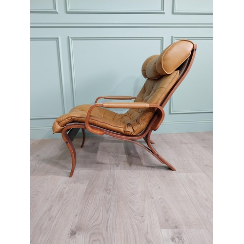 1011 - Mid-century bentwood and leather easy chair {86 cm H x 80 cm W x 90 cm D}.