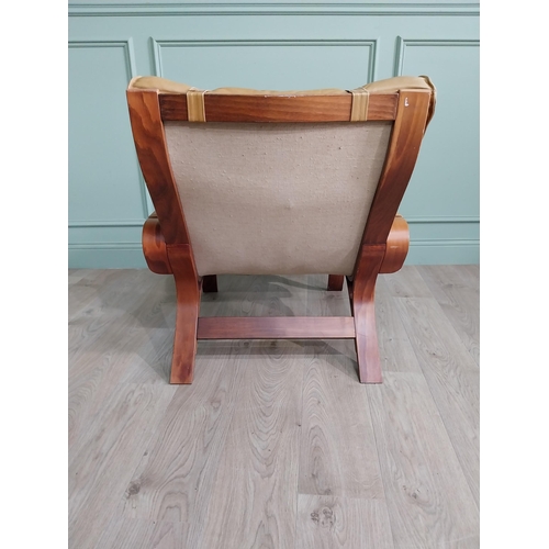 1011 - Mid-century bentwood and leather easy chair {86 cm H x 80 cm W x 90 cm D}.