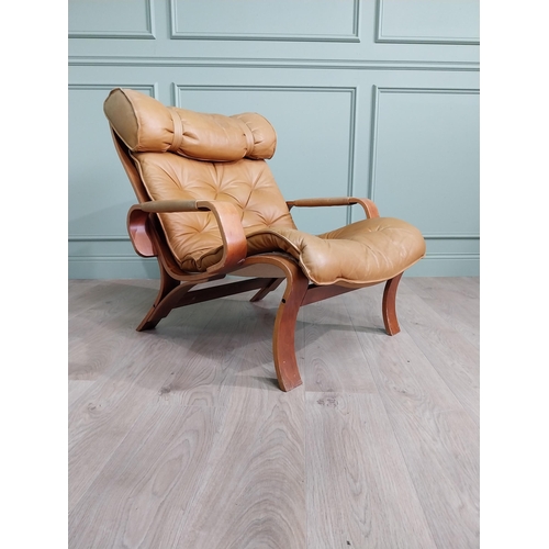 1011 - Mid-century bentwood and leather easy chair {86 cm H x 80 cm W x 90 cm D}.