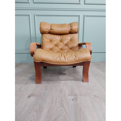 1011 - Mid-century bentwood and leather easy chair {86 cm H x 80 cm W x 90 cm D}.