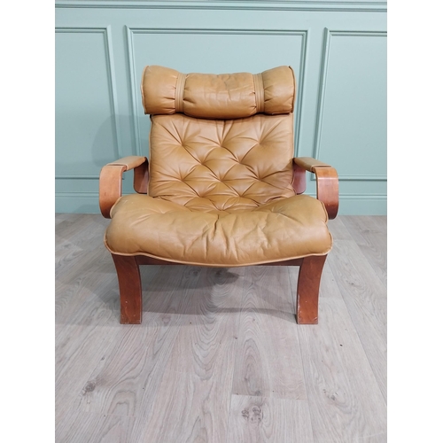 1011 - Mid-century bentwood and leather easy chair {86 cm H x 80 cm W x 90 cm D}.