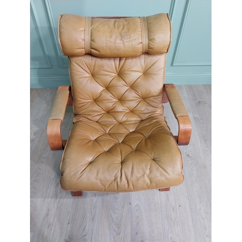 1011 - Mid-century bentwood and leather easy chair {86 cm H x 80 cm W x 90 cm D}.