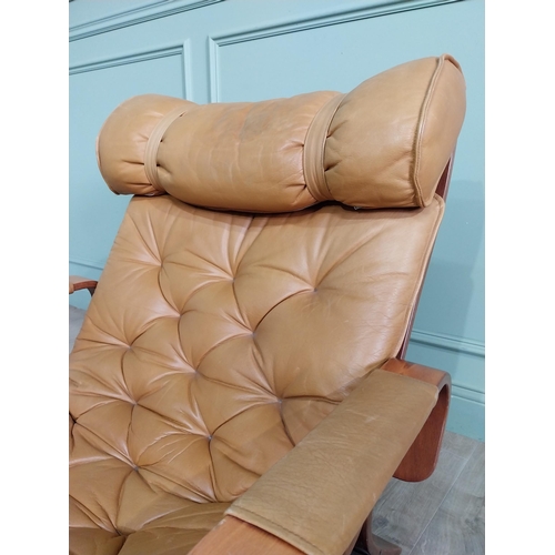 1011 - Mid-century bentwood and leather easy chair {86 cm H x 80 cm W x 90 cm D}.