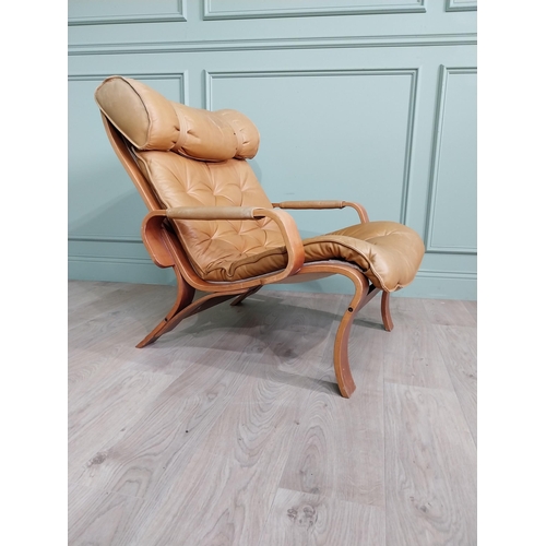 1011 - Mid-century bentwood and leather easy chair {86 cm H x 80 cm W x 90 cm D}.