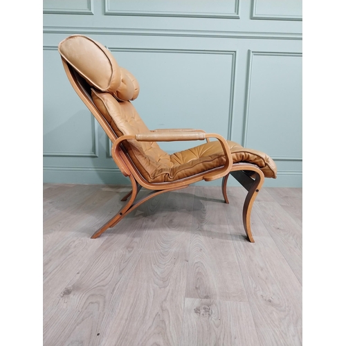 1011 - Mid-century bentwood and leather easy chair {86 cm H x 80 cm W x 90 cm D}.