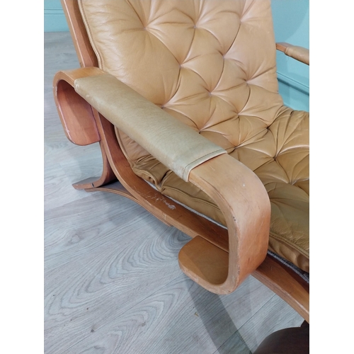 1011 - Mid-century bentwood and leather easy chair {86 cm H x 80 cm W x 90 cm D}.