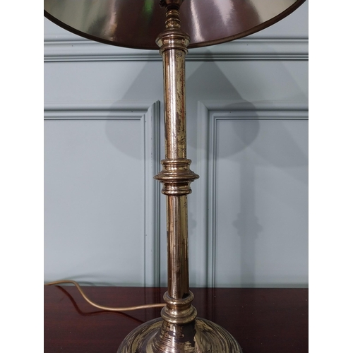 1014 - Edwardian brass table lamp {59 cm H x 30 cm Dia.}.