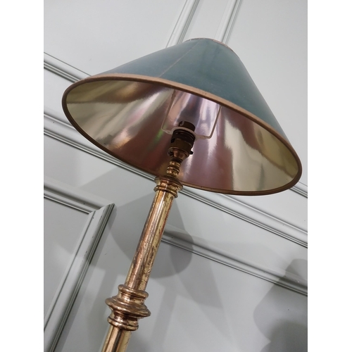 1014 - Edwardian brass table lamp {59 cm H x 30 cm Dia.}.