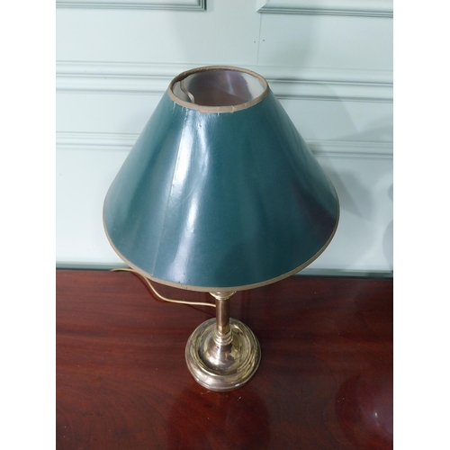 1014 - Edwardian brass table lamp {59 cm H x 30 cm Dia.}.