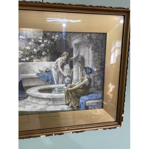 1019 - 19th C. Grecian ladies 'When The World Was Young' watercolour mounted in giltwood frame {51 cm H x 6... 