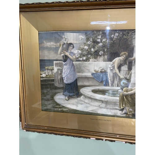 1019 - 19th C. Grecian ladies 'When The World Was Young' watercolour mounted in giltwood frame {51 cm H x 6... 