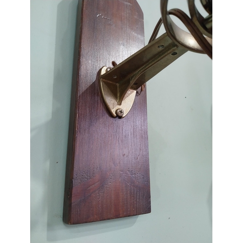 1020 - Pair of good quality ships lamps mounted on mahogany plaques {30 cm H x 10 cm W x 24 cm D}.