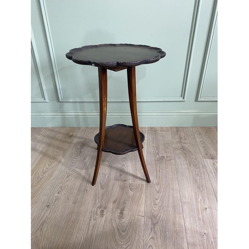 1025 - 1950s mahogany dish top lamp table raised on four square tapered legs {70 cm H x 46 cm Dia.}.