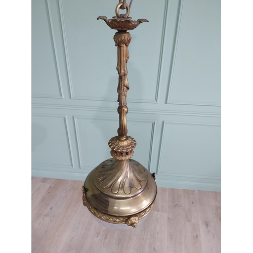 1026 - Good quality 19th C. French gilded bronze and etched glass hanging lantern {92cm H x 32cm Dia.}