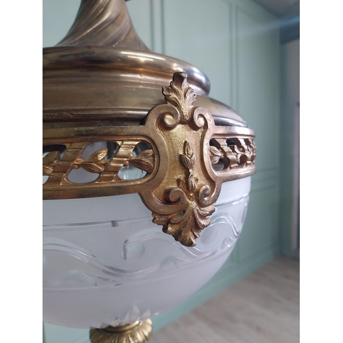 1026 - Good quality 19th C. French gilded bronze and etched glass hanging lantern {92cm H x 32cm Dia.}