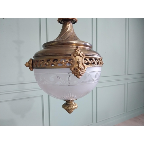 1026 - Good quality 19th C. French gilded bronze and etched glass hanging lantern {92cm H x 32cm Dia.}