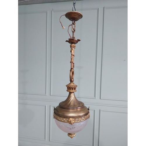 1026 - Good quality 19th C. French gilded bronze and etched glass hanging lantern {92cm H x 32cm Dia.}