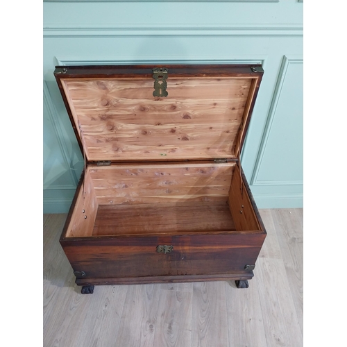 1028 - Mahogany blanket box with brass mounts raised on lions paw feet in the Victorian style {60 cm H x 95... 