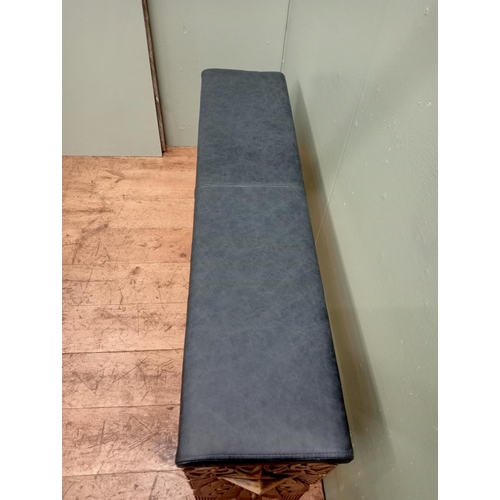 1037 - Art deco cast iron bench with upholstered seat.  {H 63cm x W 121cm x D 21cm }. - NOT AVAILABLE TO VI... 