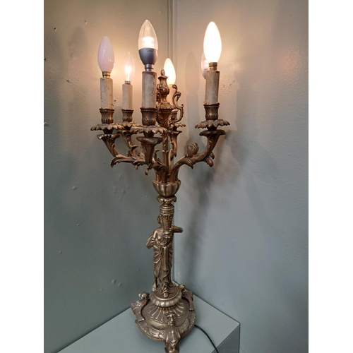 1039 - Brass six branch table lamp in the form of  a branch lady   {H 80cm x Dia 32cm }. - NOT AVAILABLE TO... 