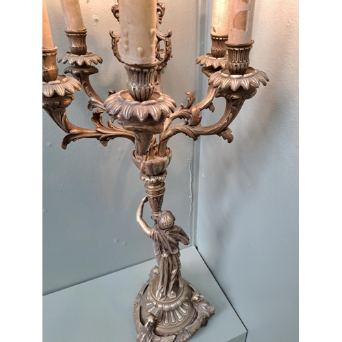 1039 - Brass six branch table lamp in the form of  a branch lady   {H 80cm x Dia 32cm }. - NOT AVAILABLE TO... 