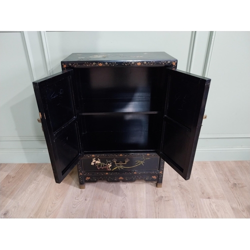 104 - Good quality Japanese lacquered side cabinet decorated with birds and bamboo leaf with two blind doo... 