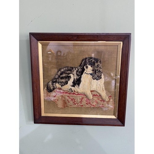 1042 - 19th C. Cocker Spaniel embroidery mounted in rosewood frame {56 cm H x 58 cm W}.