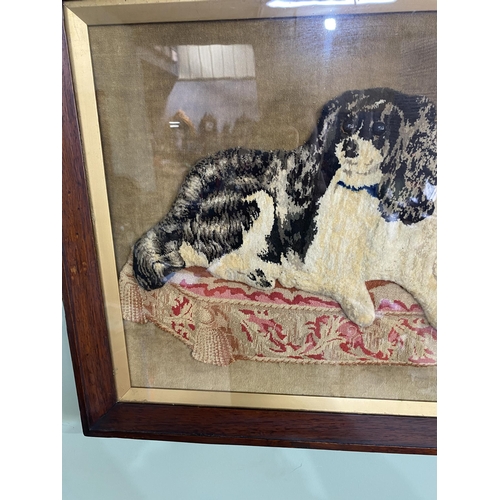 1042 - 19th C. Cocker Spaniel embroidery mounted in rosewood frame {56 cm H x 58 cm W}.