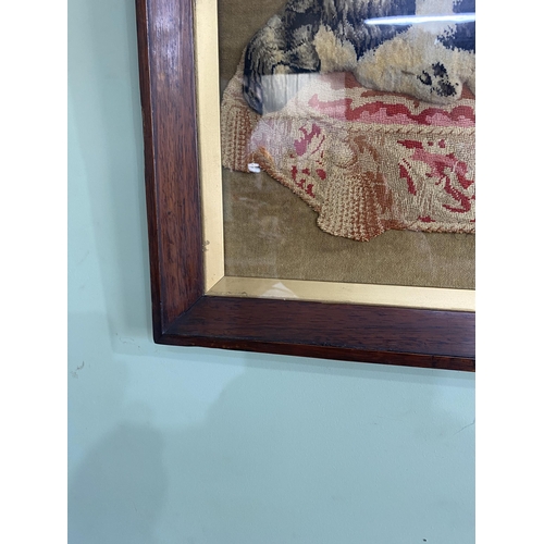 1042 - 19th C. Cocker Spaniel embroidery mounted in rosewood frame {56 cm H x 58 cm W}.