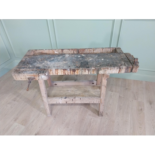 1046 - Early 20th C. French pine work bench {83 cm H x 135 cm W x 60 cm D}.