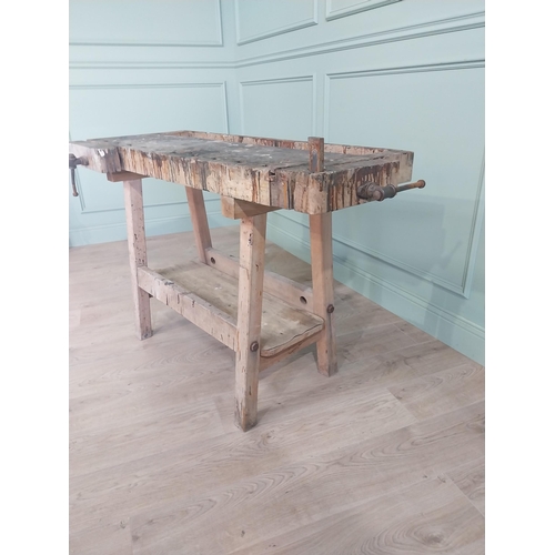 1046 - Early 20th C. French pine work bench {83 cm H x 135 cm W x 60 cm D}.