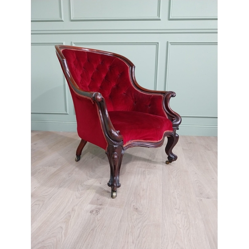 1047 - Good quality Victorian mahogany and upholstered gentleman armchair raised on cabriole legs and brass... 