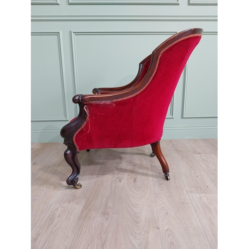 1047 - Good quality Victorian mahogany and upholstered gentleman armchair raised on cabriole legs and brass... 