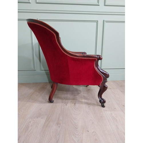 1047 - Good quality Victorian mahogany and upholstered gentleman armchair raised on cabriole legs and brass... 