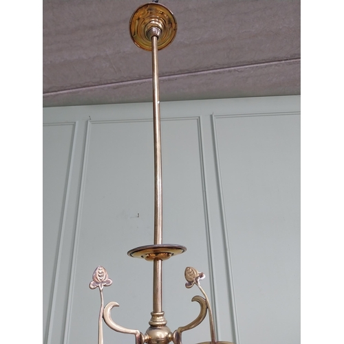 1052 - Good quality French Art Nouveau brass hall lantern with cut glass shade {91 cm H x 28 cm Dia.}.