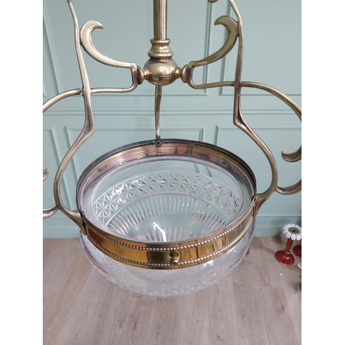 1052 - Good quality French Art Nouveau brass hall lantern with cut glass shade {91 cm H x 28 cm Dia.}.