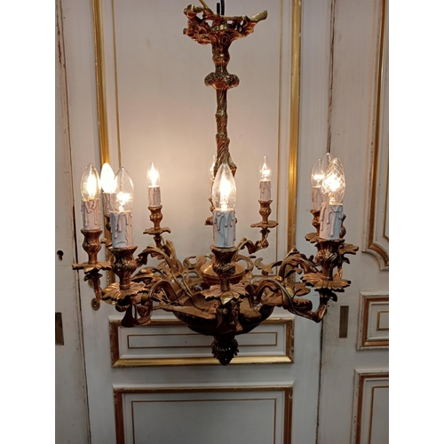 1054 - Brass eight branch chandelier  {H 80cm x Dia 60cm }. - NOT AVAILABLE TO VIEW IN PERSON