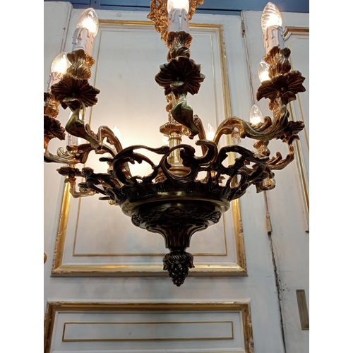 1054 - Brass eight branch chandelier  {H 80cm x Dia 60cm }. - NOT AVAILABLE TO VIEW IN PERSON