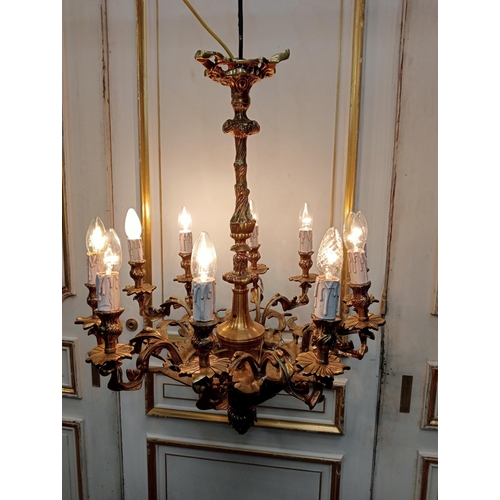 1054 - Brass eight branch chandelier  {H 80cm x Dia 60cm }. - NOT AVAILABLE TO VIEW IN PERSON