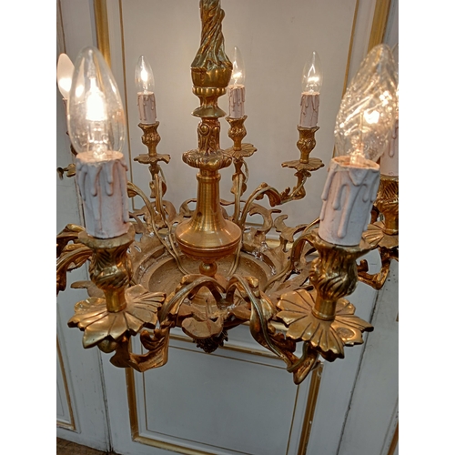 1054 - Brass eight branch chandelier  {H 80cm x Dia 60cm }. - NOT AVAILABLE TO VIEW IN PERSON