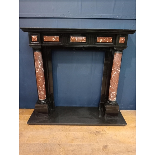 106 - Black marble fireplace surround with red and white marble columns {H 135 X W 147cm x D 35cm } - NOT ... 