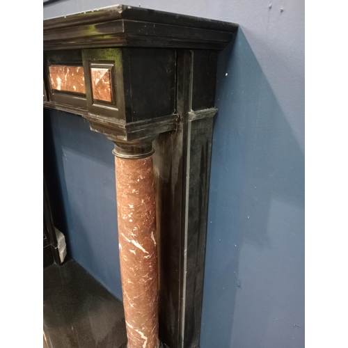 106 - Black marble fireplace surround with red and white marble columns {H 135 X W 147cm x D 35cm } - NOT ... 